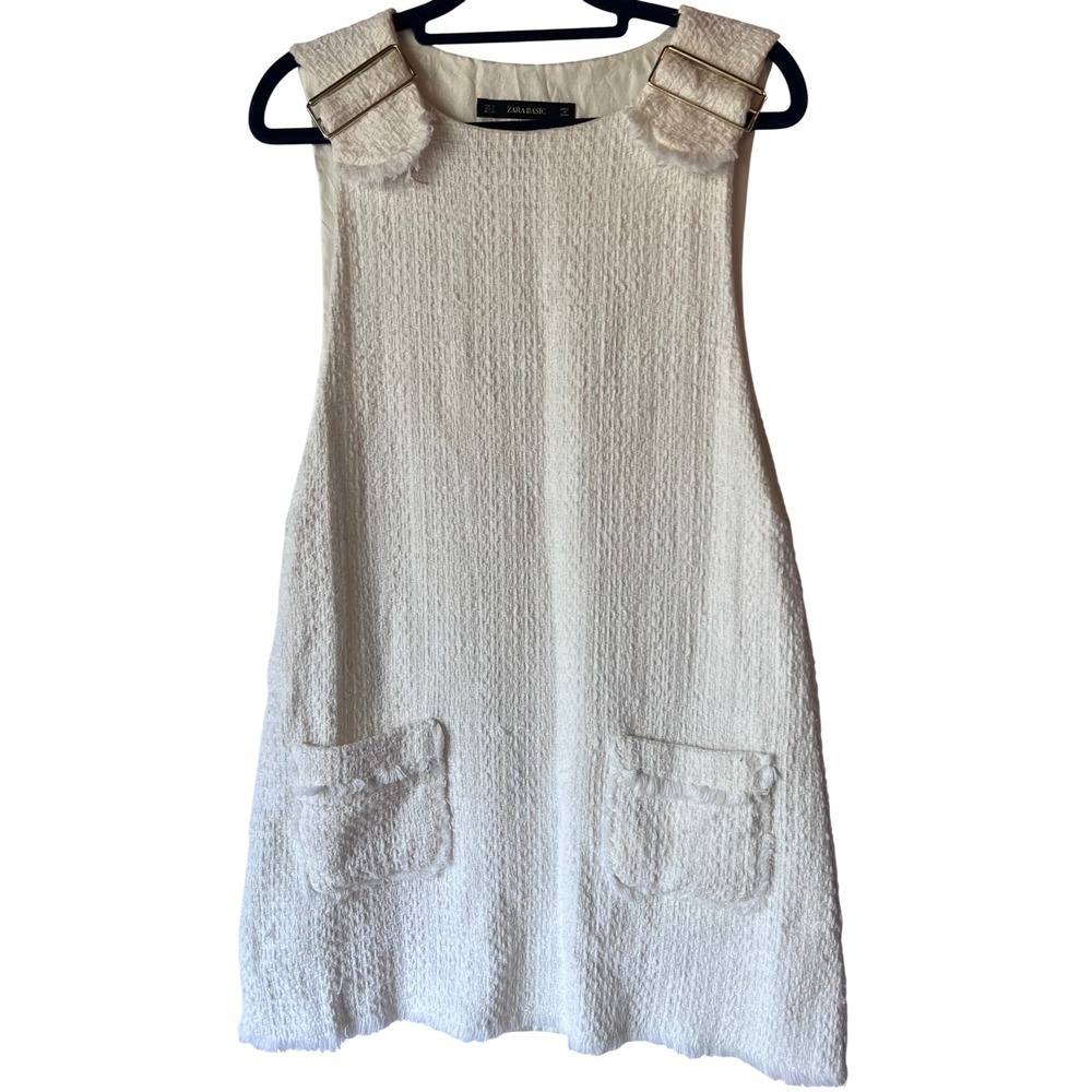 ZARA BASIC Sleeveless White Boucle Jumper‎ w/ Pockets Fully Lined small